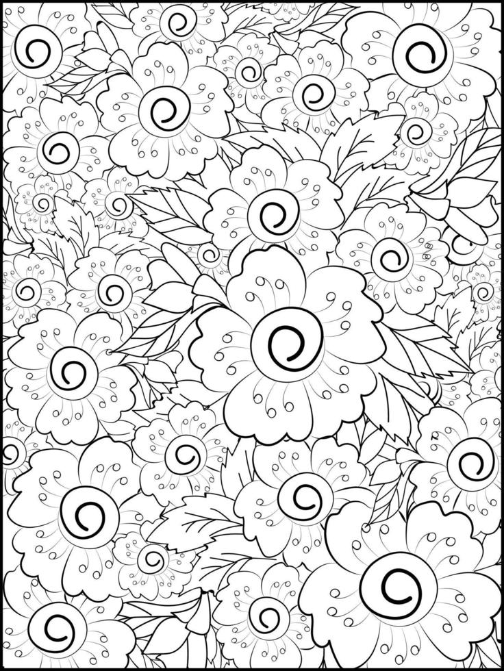 Seamless vector floral pattern. Vector illustration of a spring, wildflowers beautiful botanical background, coloring pages.