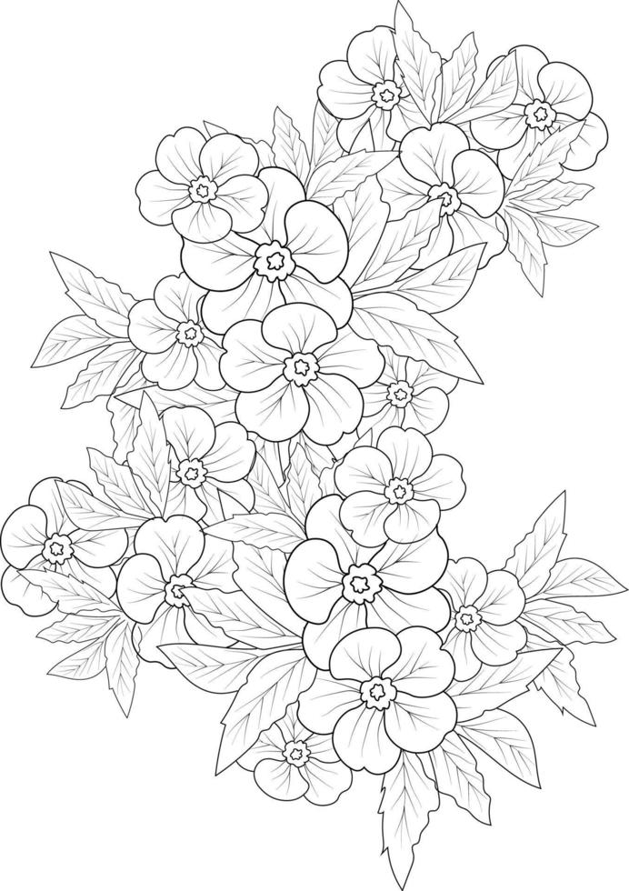 Abstract spring, wildflowers, Isolated flower hand drawn vector sketch illustration, botanic collection branch of leaf buds natural collection coloring page floral bouquets engraved ink art.