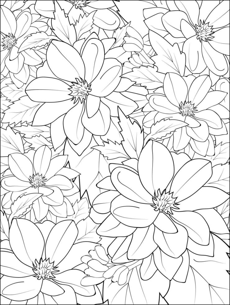 Seamless vector floral pattern. Vector illustration of a beautiful botanical background, botanical waterlily dahlia, floral pattern illustration for coloring book or page, dahlia flower sketch art.