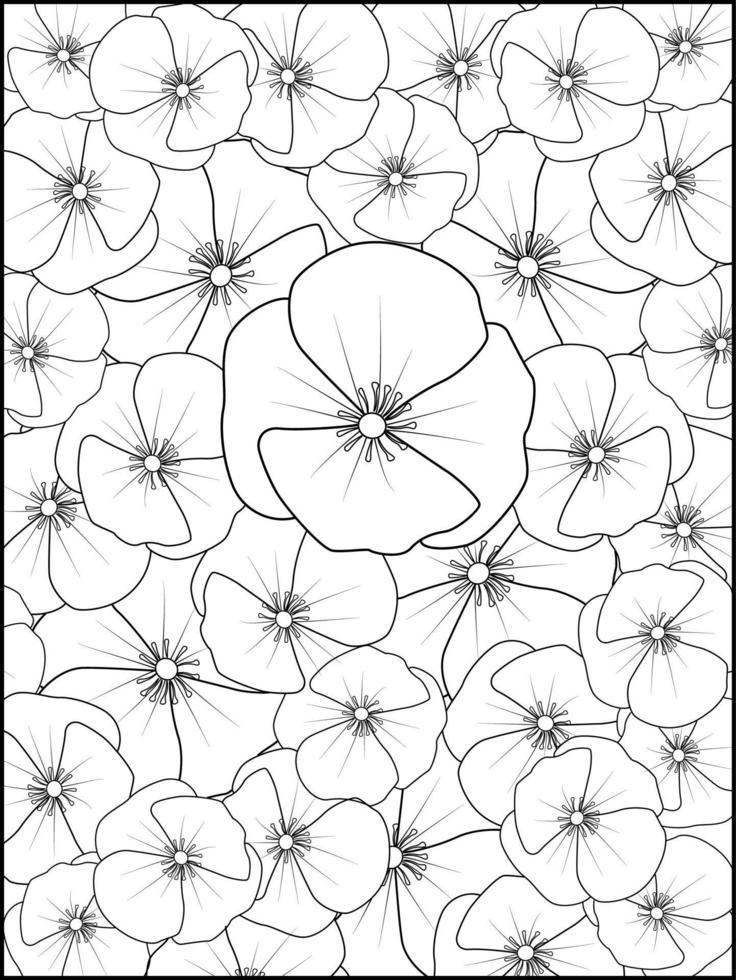 Seamless vector, poppy flower pattern.  Vector illustration of a beautiful botanical background