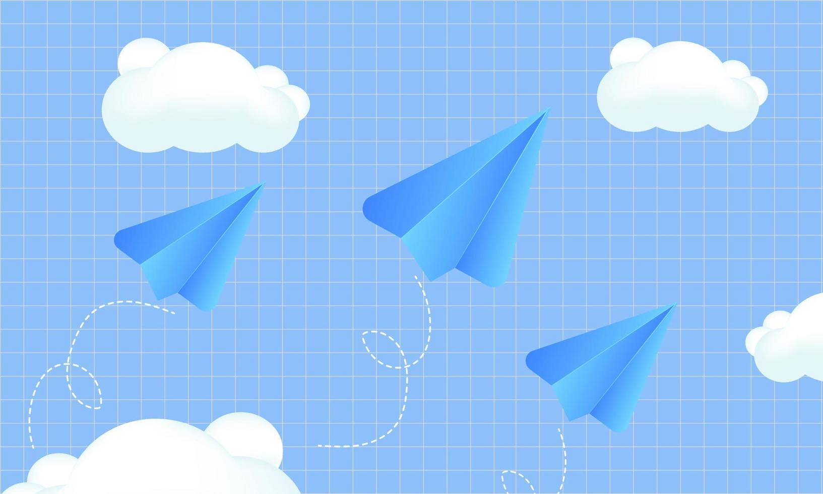 ilustración realista papel avión nubes mínimo dibujos animados creativo aislado en el fondo vector