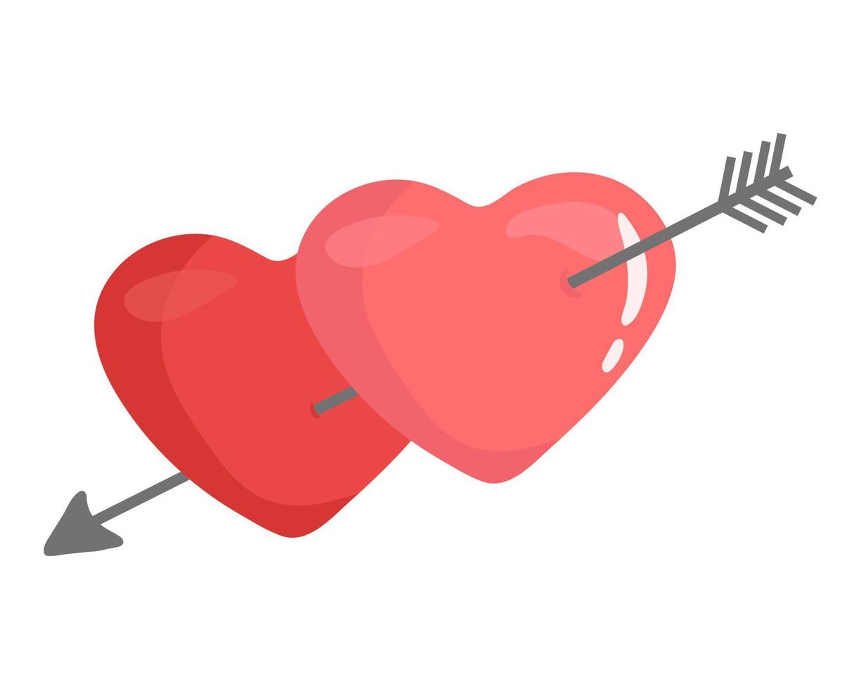 Two red heart pierced with arrow. Illustration isolated on white background. Love and Valentine's Day concept. vector