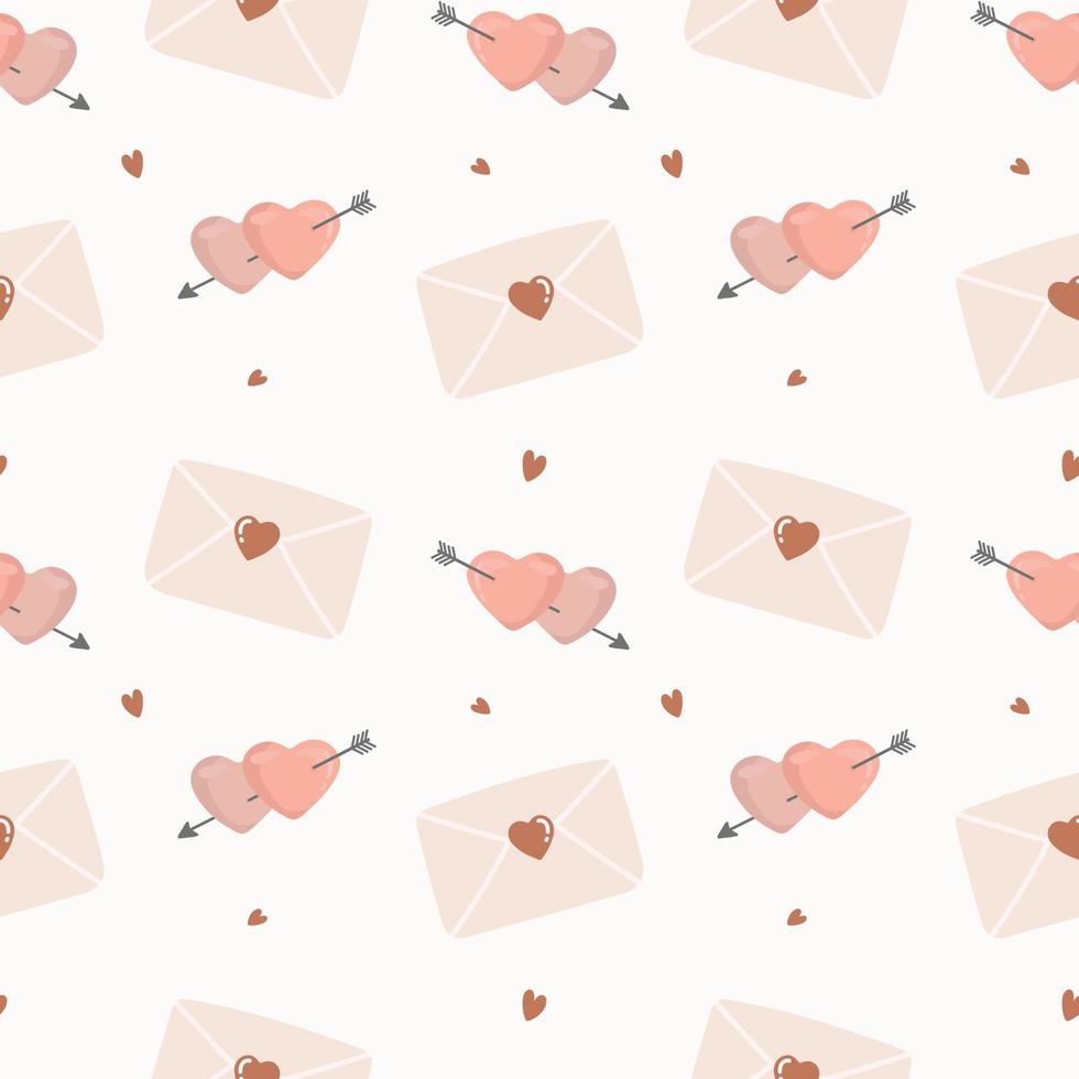 Lovely pattern with hearts and envelopes. Vector holiday background. Valentine's Day. Gift wrap, print, cloth, cute background for a card.