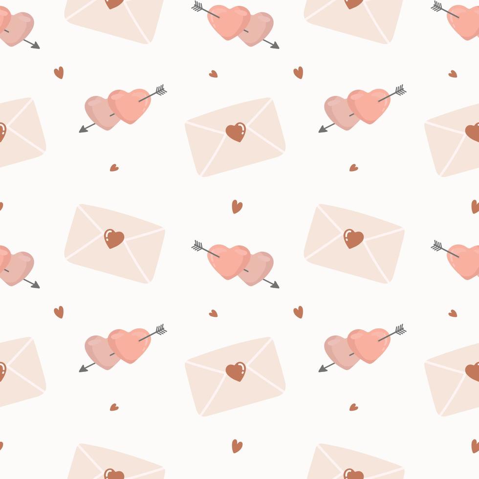 patrón encantador con corazones y sobres. fondo de vacaciones de vector. día de San Valentín. papel de regalo, estampado, tela, lindo fondo para una tarjeta. vector