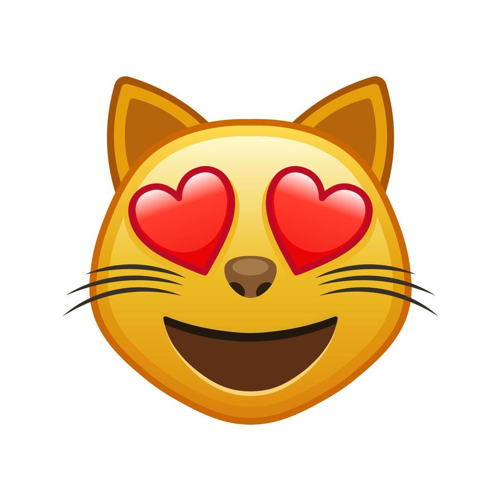 gato con corazones en los ojos tamaño grande de cara emoji amarilla vector