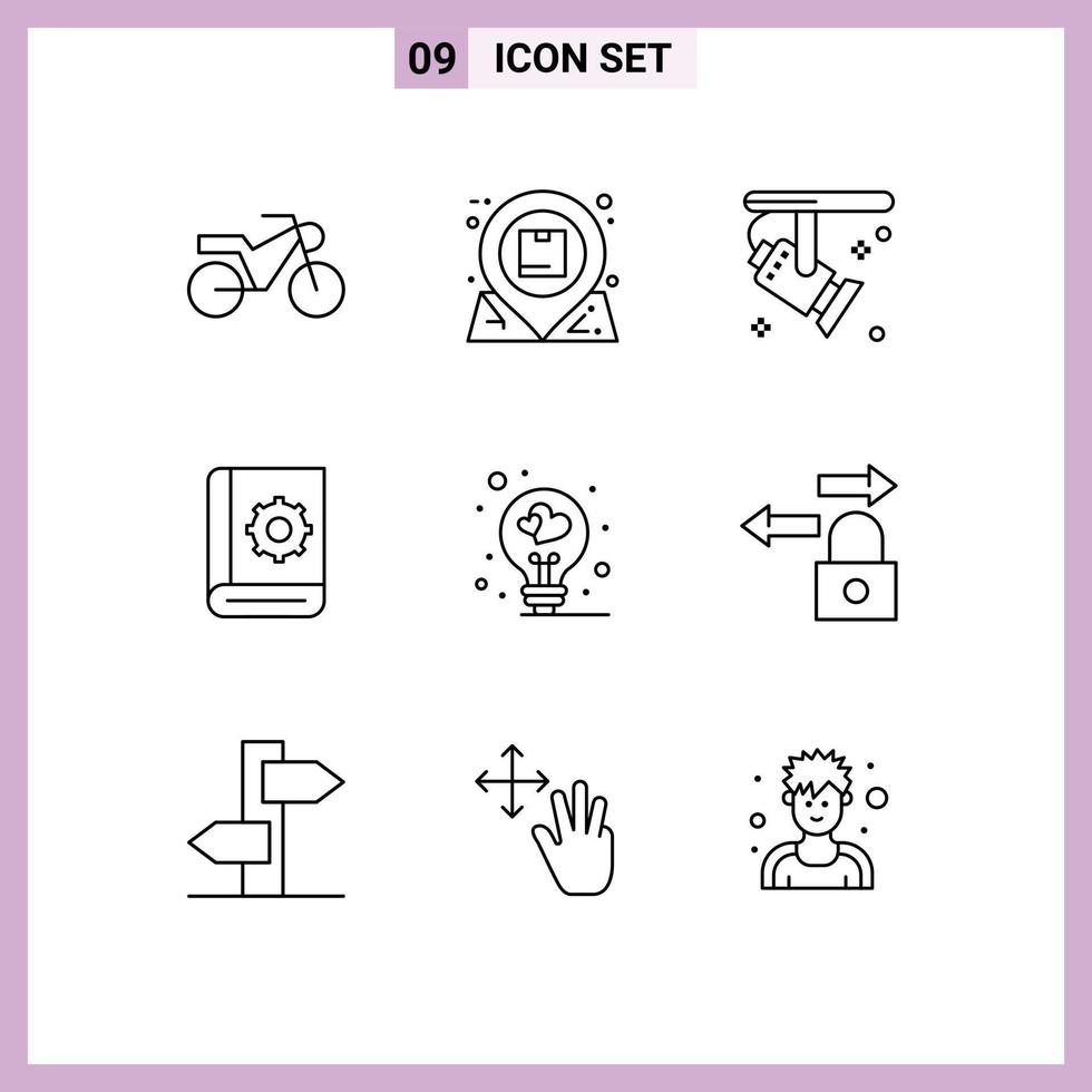 9 Universal Outlines Set for Web and Mobile Applications love service electronic instruction communication Editable Vector Design Elements