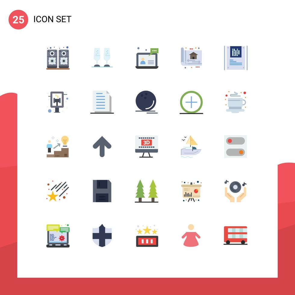 25 Universal Flat Color Signs Symbols of analysis construction chat build blue print Editable Vector Design Elements