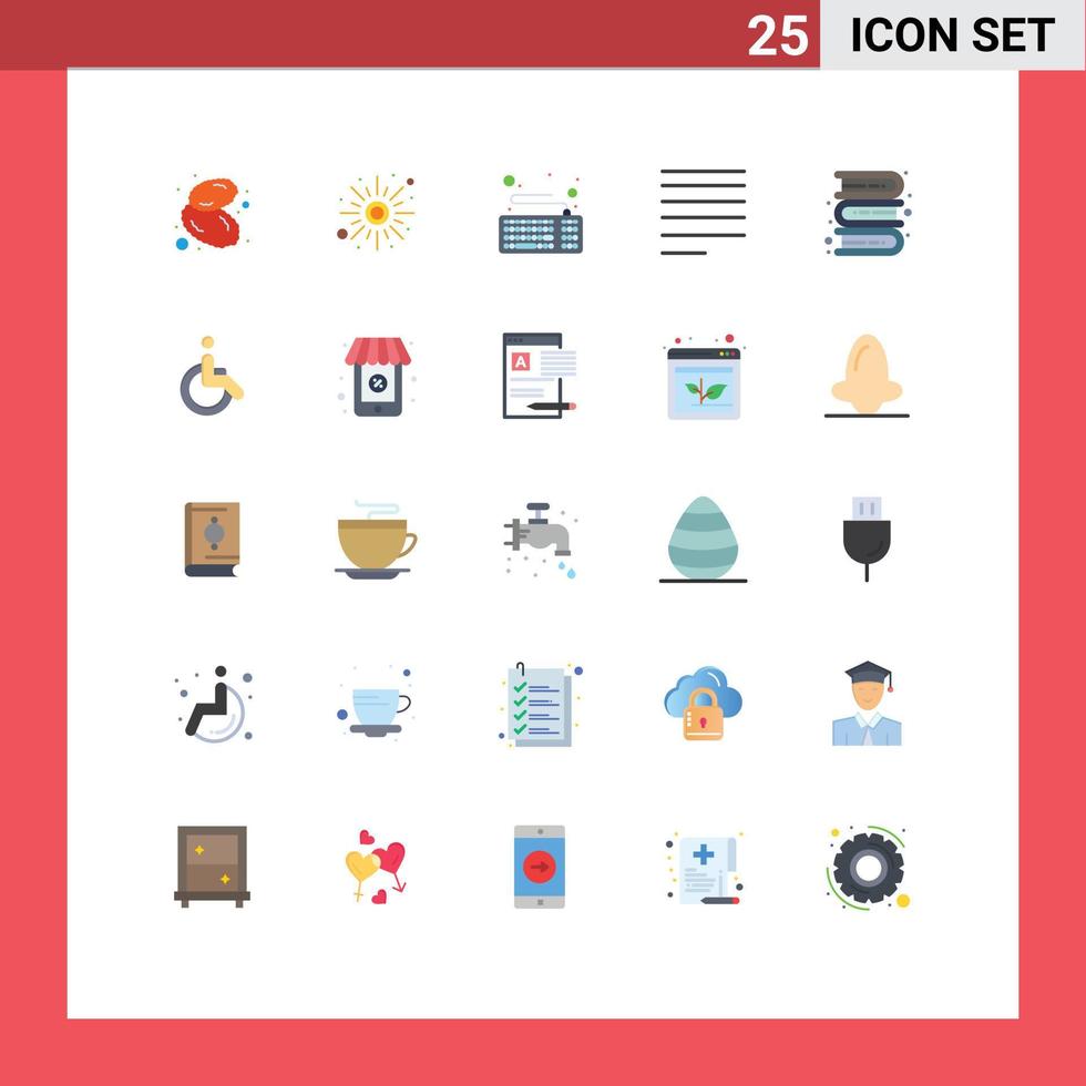 Editable Vector Line Pack of 25 Simple Flat Colors of knowledge books computer text align Editable Vector Design Elements