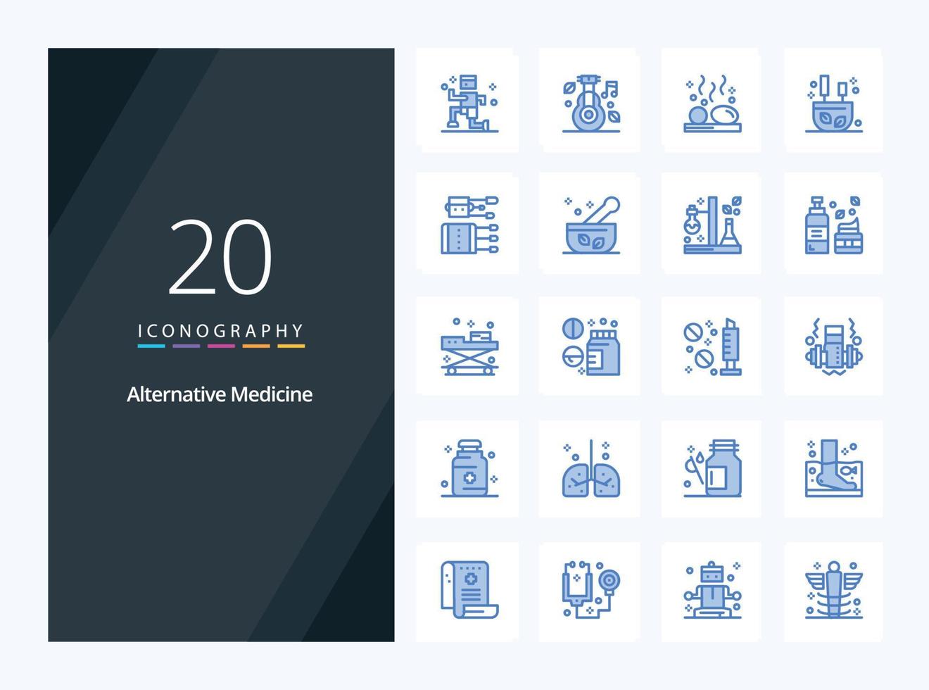 20 icono de color azul de medicina alternativa para presentación vector