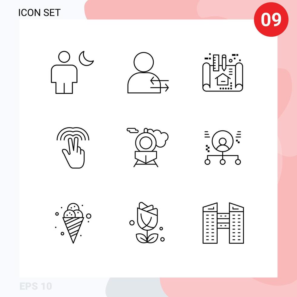 9 Thematic Vector Outlines and Editable Symbols of retro hand right gestures scheme Editable Vector Design Elements