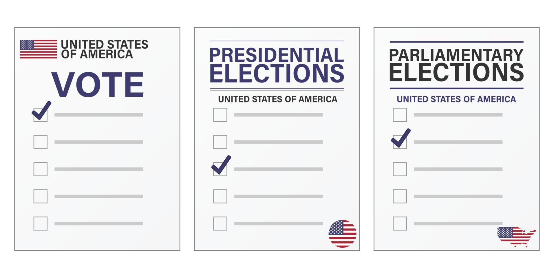 maqueta de boleta de votación de elecciones de estados unidos para elecciones presidenciales y parlamentarias vector
