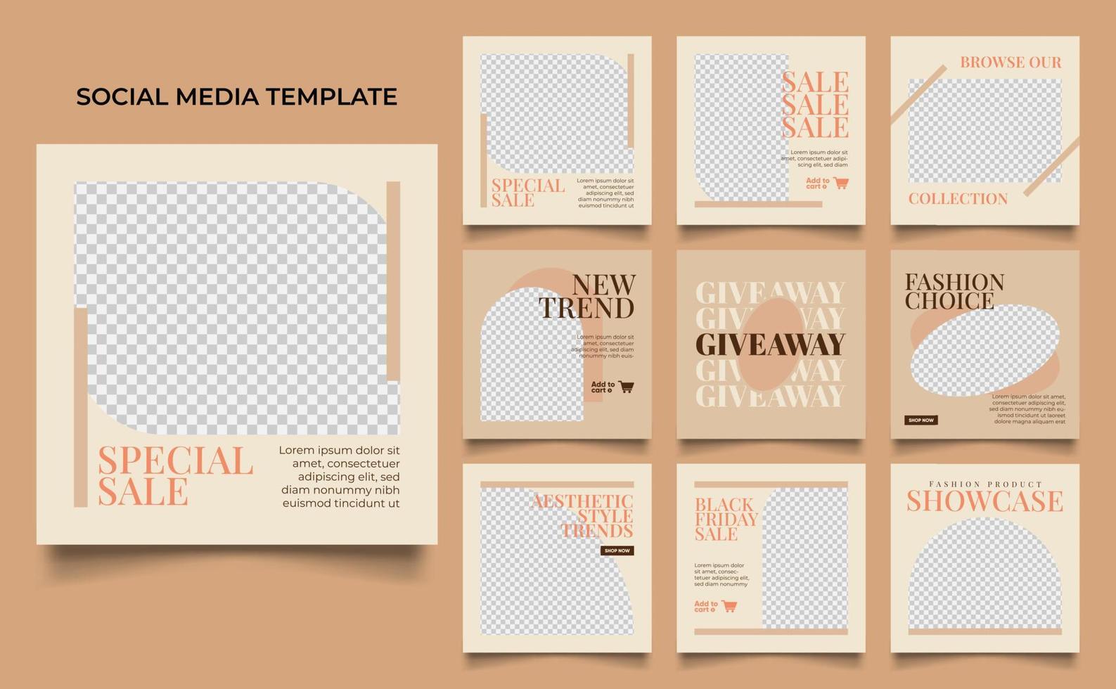 social media template banner fashion sale promotion in beige brown color vector