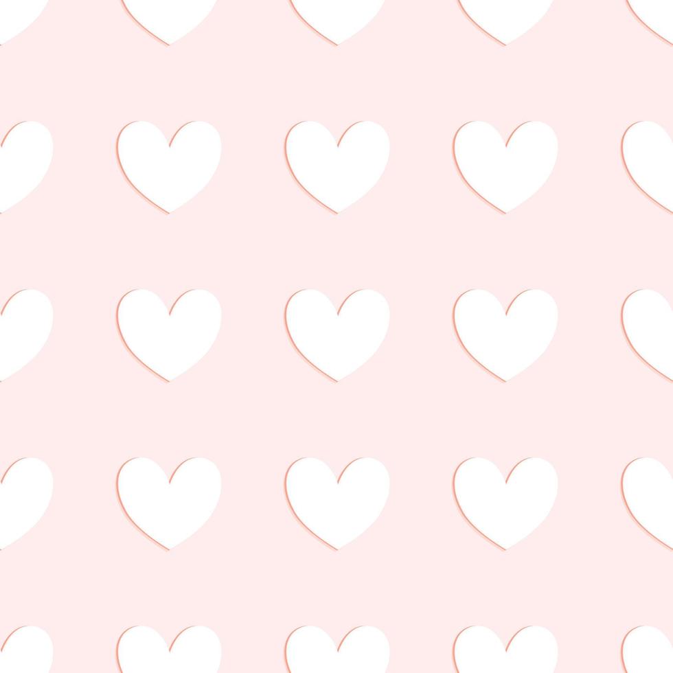 White heart with shadow on pink pastel background,vector background.seamless pattern vector