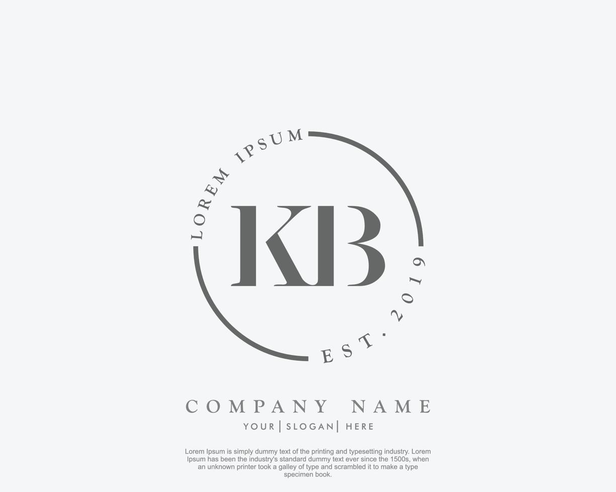 Initial letter KB Feminine logo beauty monogram and elegant logo design, handwriting logo of initial signature, wedding, fashion, floral and botanical with creative template vector