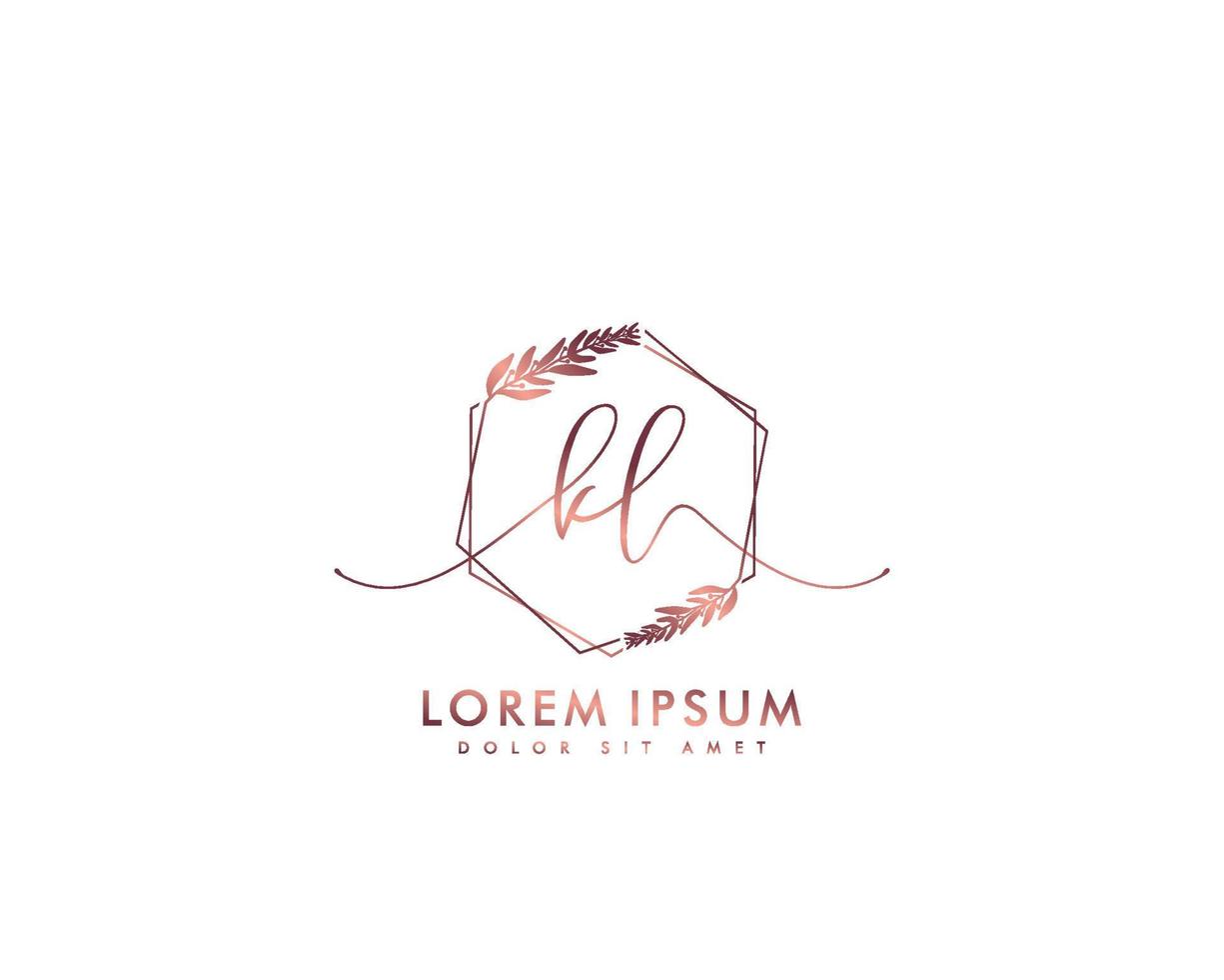 Initial letter KL Feminine logo beauty monogram and elegant logo design, handwriting logo of initial signature, wedding, fashion, floral and botanical with creative template vector