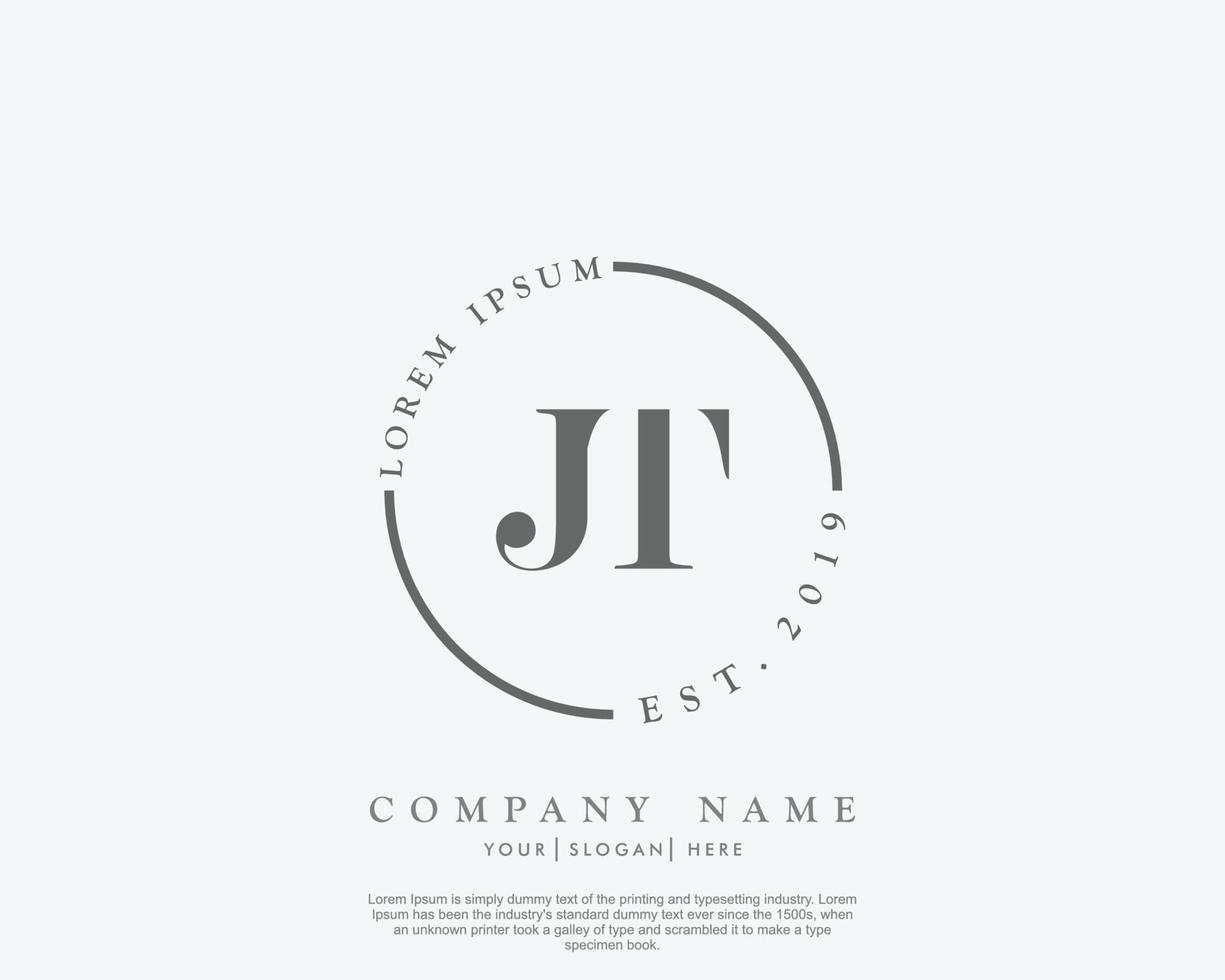 Initial letter JT Feminine logo beauty monogram and elegant logo design, handwriting logo of initial signature, wedding, fashion, floral and botanical with creative template vector