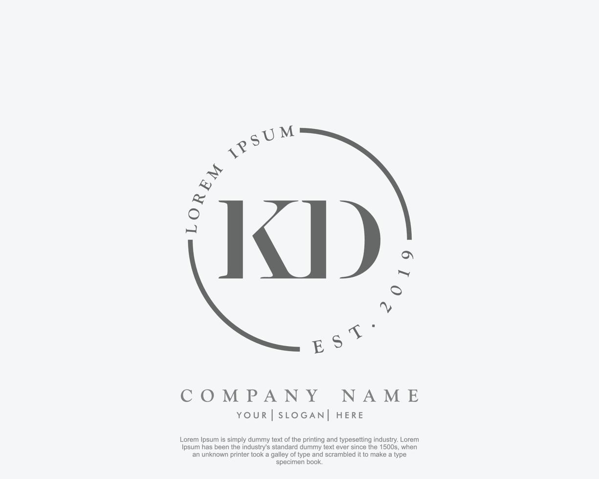 Initial letter KD Feminine logo beauty monogram and elegant logo design, handwriting logo of initial signature, wedding, fashion, floral and botanical with creative template vector