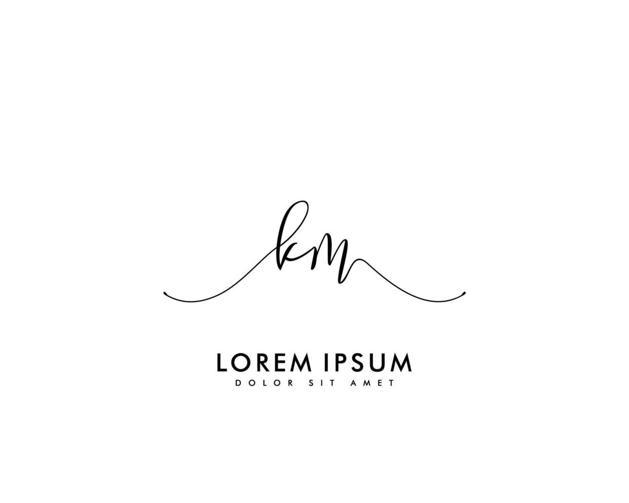 Initial letter KM Feminine logo beauty monogram and elegant logo design, handwriting logo of initial signature, wedding, fashion, floral and botanical with creative template vector