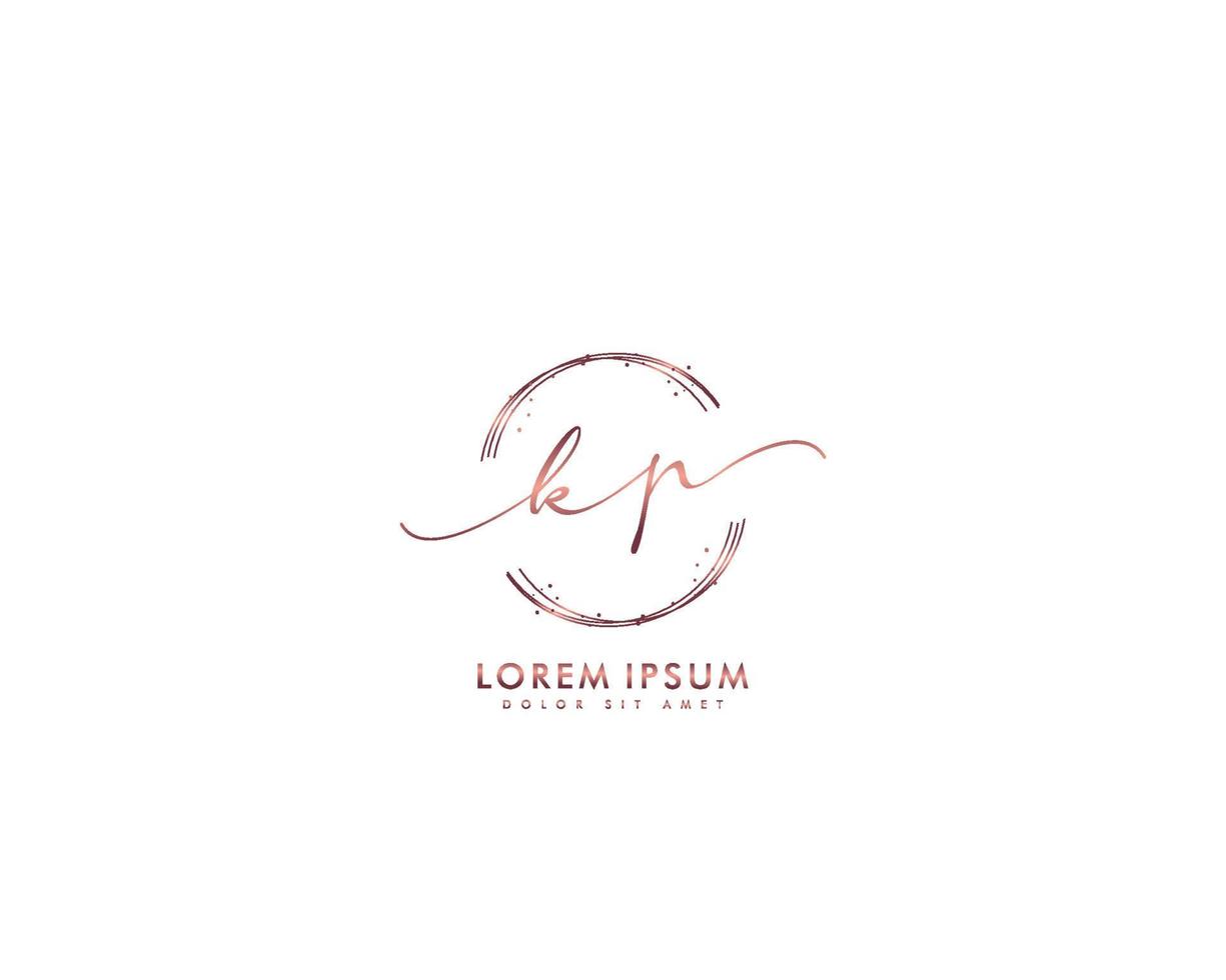 Initial letter KP Feminine logo beauty monogram and elegant logo design, handwriting logo of initial signature, wedding, fashion, floral and botanical with creative template vector