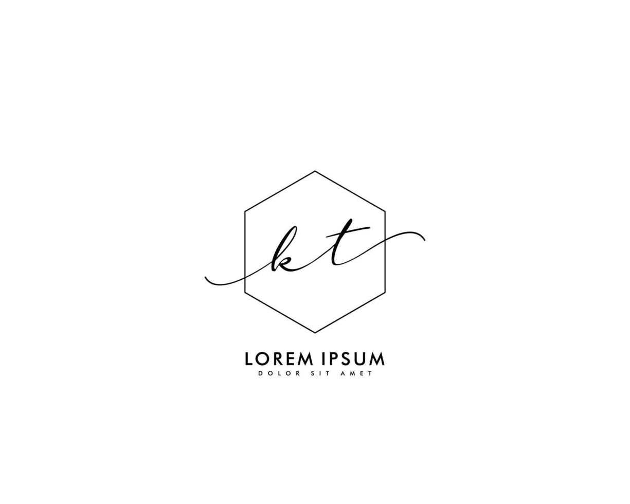 Initial letter KT Feminine logo beauty monogram and elegant logo design, handwriting logo of initial signature, wedding, fashion, floral and botanical with creative template vector