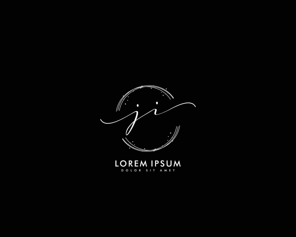 Initial letter JI Feminine logo beauty monogram and elegant logo design, handwriting logo of initial signature, wedding, fashion, floral and botanical with creative template vector