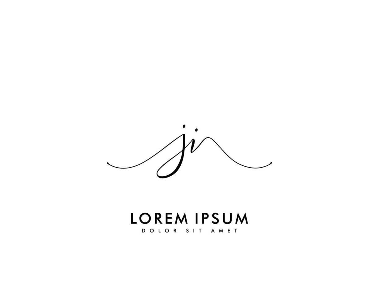 Initial letter JI Feminine logo beauty monogram and elegant logo design, handwriting logo of initial signature, wedding, fashion, floral and botanical with creative template vector