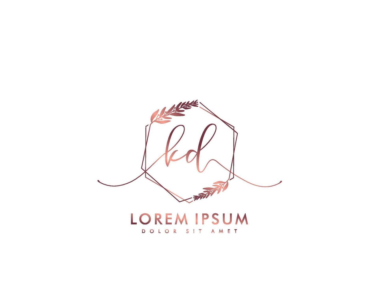 Initial letter KD Feminine logo beauty monogram and elegant logo design, handwriting logo of initial signature, wedding, fashion, floral and botanical with creative template vector