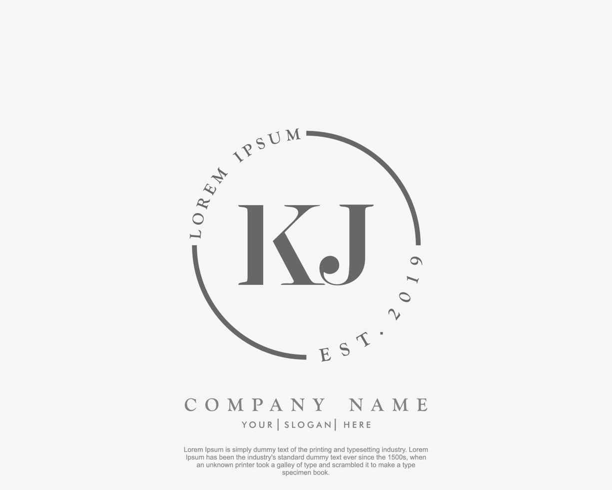 Initial letter KJ Feminine logo beauty monogram and elegant logo design, handwriting logo of initial signature, wedding, fashion, floral and botanical with creative template vector