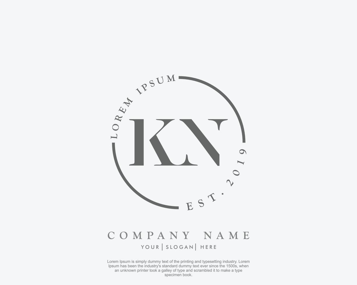 Initial letter KN Feminine logo beauty monogram and elegant logo design, handwriting logo of initial signature, wedding, fashion, floral and botanical with creative template vector