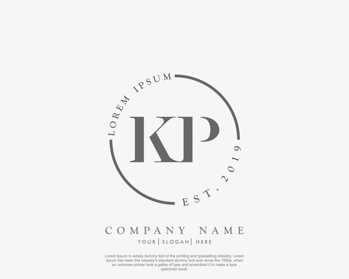 Initial letter KP Feminine logo beauty monogram and elegant logo design, handwriting logo of initial signature, wedding, fashion, floral and botanical with creative template vector