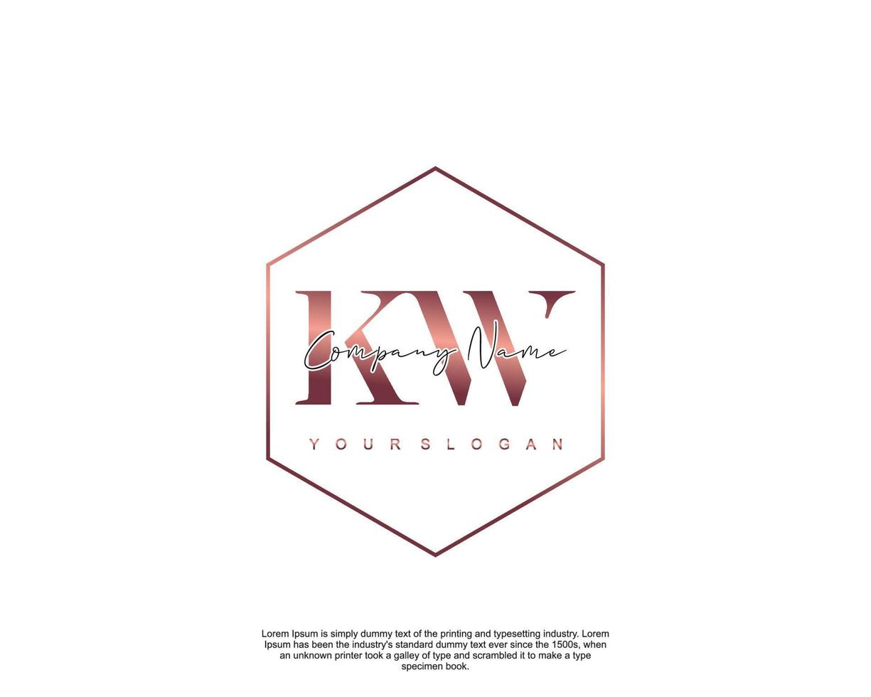 Initial letter KW Feminine logo beauty monogram and elegant logo design, handwriting logo of initial signature, wedding, fashion, floral and botanical with creative template vector