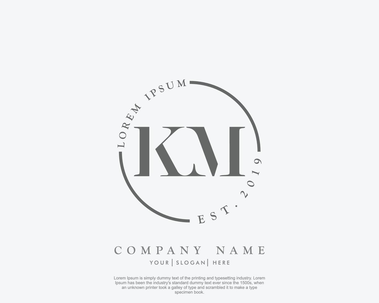 Initial letter KM Feminine logo beauty monogram and elegant logo design, handwriting logo of initial signature, wedding, fashion, floral and botanical with creative template vector