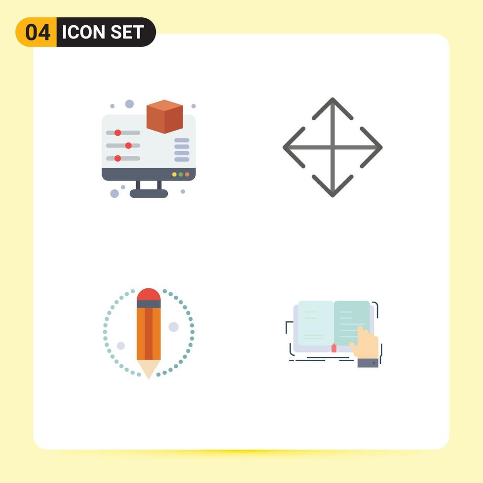 Modern Set of 4 Flat Icons and symbols such as display pencil printing transform lesson Editable Vector Design Elements