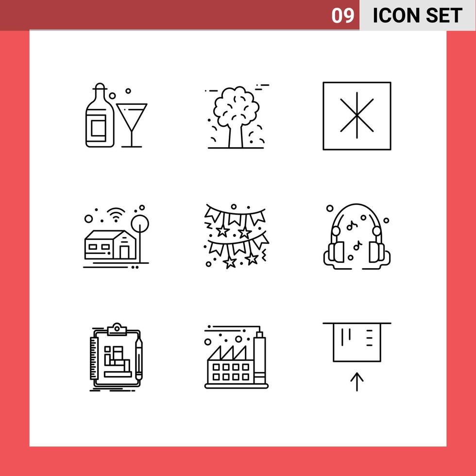 Group of 9 Outlines Signs and Symbols for red bow scandinavia wifi home Editable Vector Design Elements