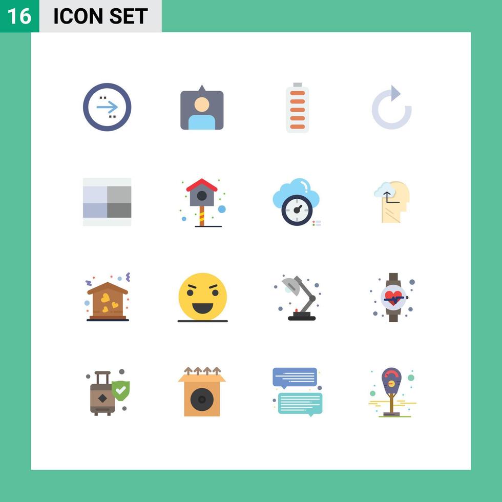 Pack of 16 Modern Flat Colors Signs and Symbols for Web Print Media such as draw create accumulator refresh arrow Editable Pack of Creative Vector Design Elements