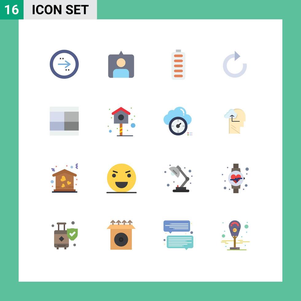 paquete de 16 signos y símbolos de colores planos modernos para medios de impresión web, como dibujar, crear, acumular, actualizar, flecha, paquete editable de elementos de diseño de vectores creativos