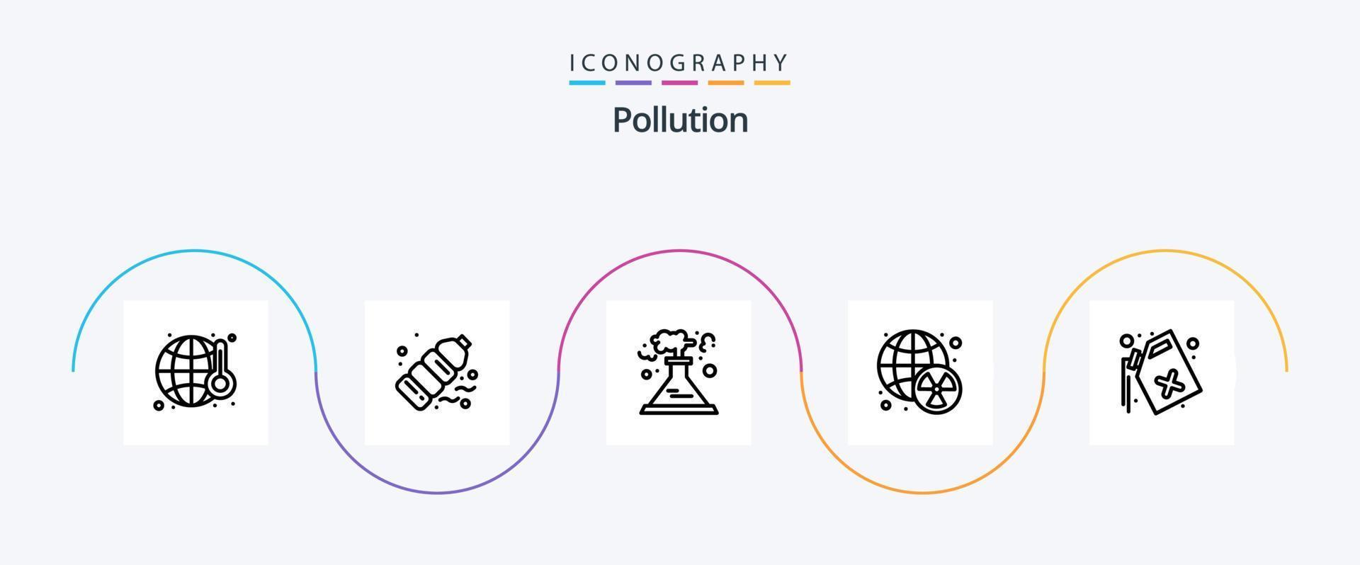 Pollution Line 5 Icon Pack Including can. waste. waste. radioactive. smoke vector