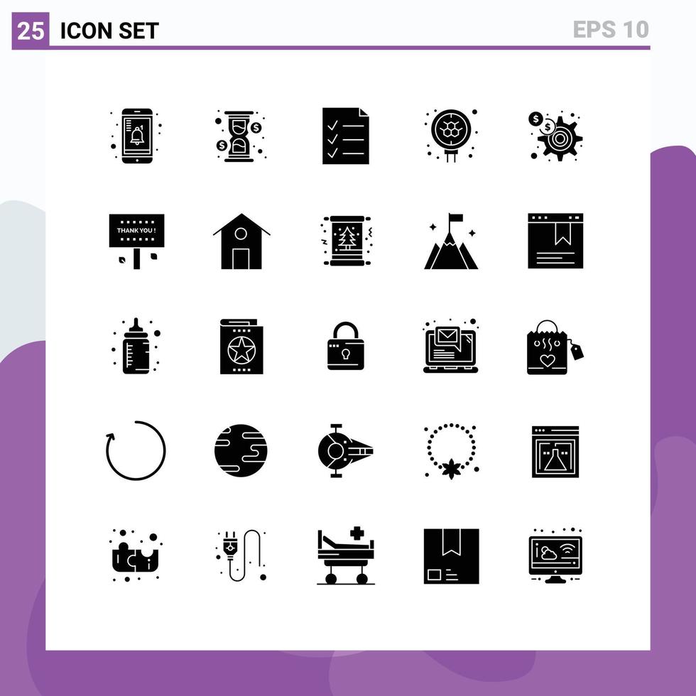Set of 25 Commercial Solid Glyphs pack for marketing finance file dollar science Editable Vector Design Elements