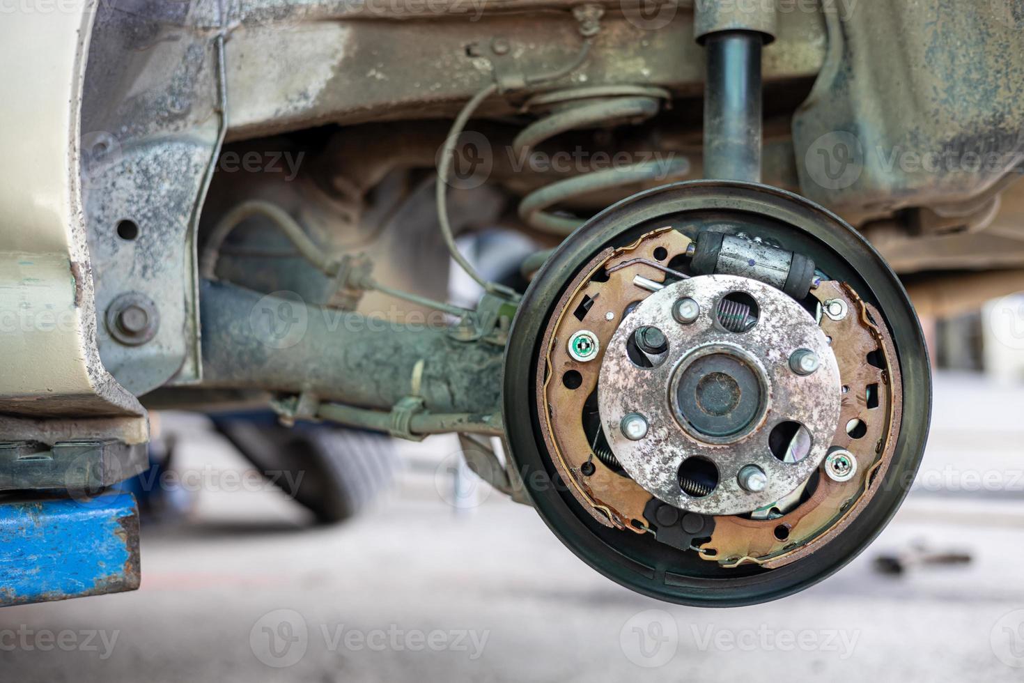New brake pad equipment of a car which is installed to the wheel hub shaft to replace. photo
