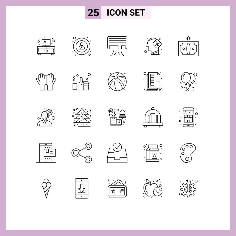 Pictogram Set of 25 Simple Lines of money business air back solution Editable Vector Design Elements