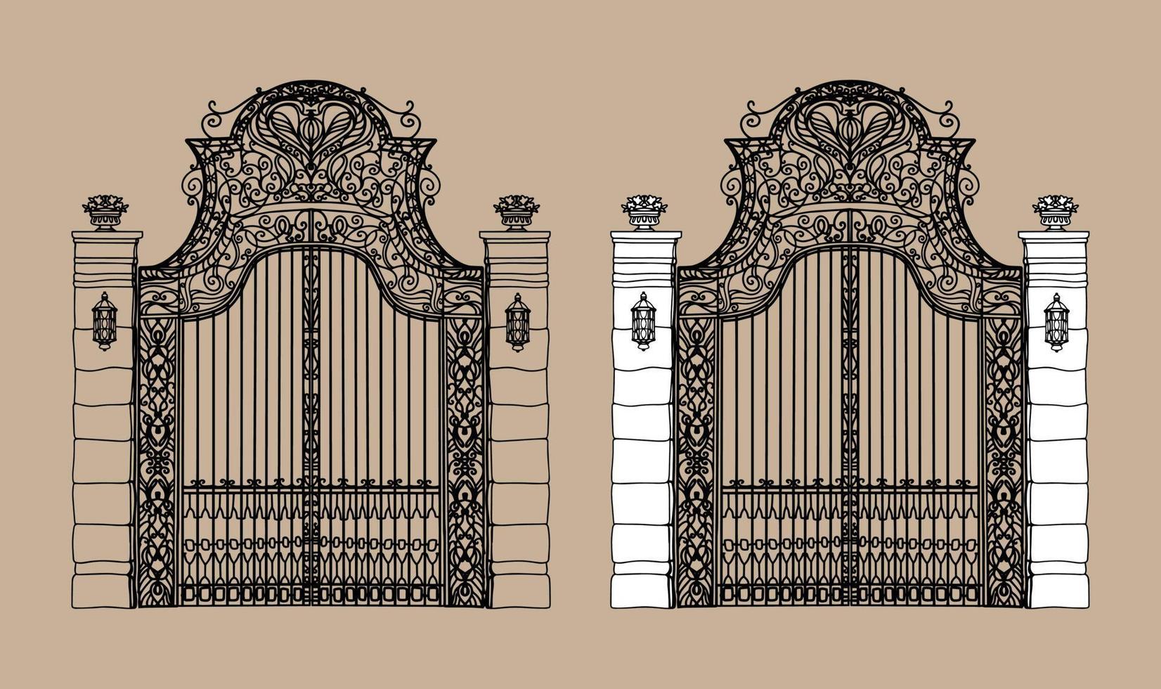 Metal gate in front of the castle vector