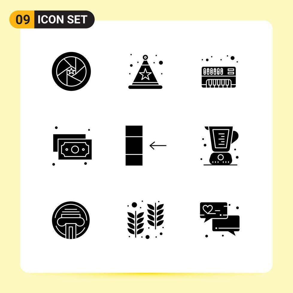 Pictogram Set of 9 Simple Solid Glyphs of baked data analog column finance Editable Vector Design Elements