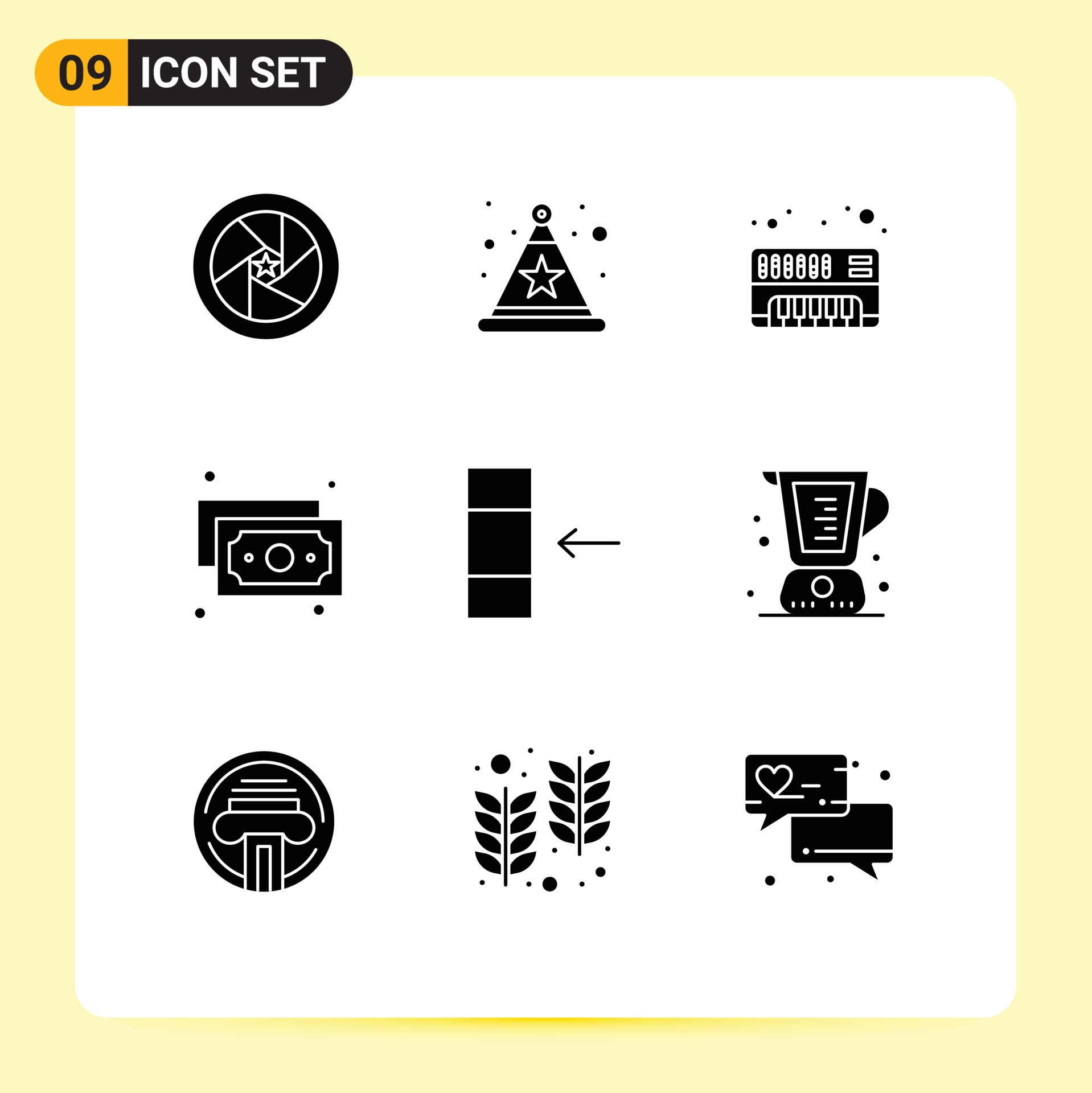 Pictogram Set of 9 Simple Solid Glyphs of baked data analog column