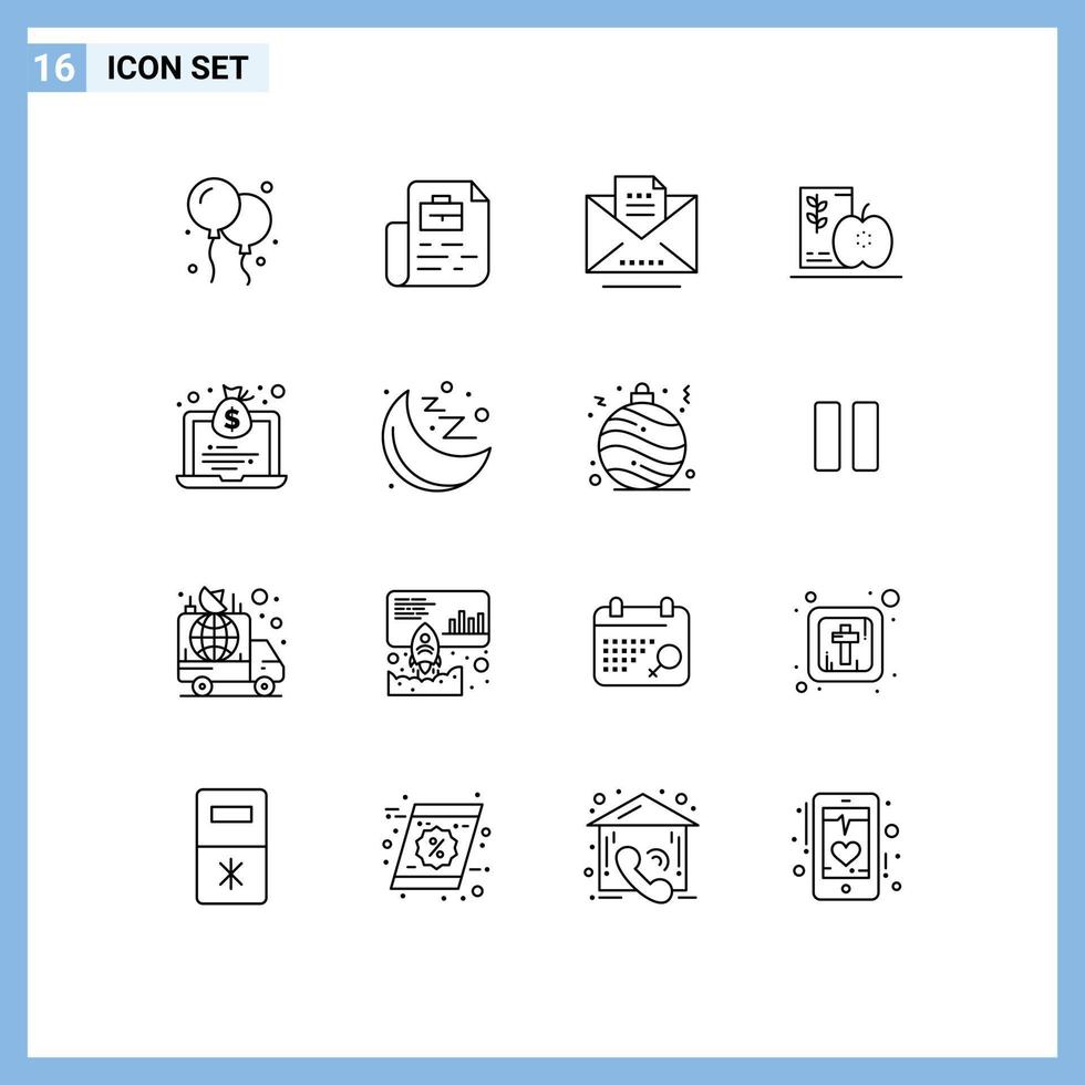 Set of 16 Modern UI Icons Symbols Signs for economy healthy draft fruits diet Editable Vector Design Elements