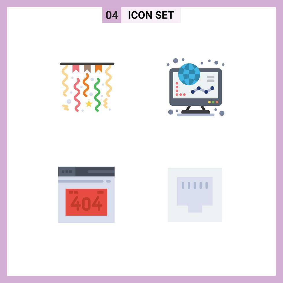 Pictogram Set of 4 Simple Flat Icons of christmas error page ecommerce online cable Editable Vector Design Elements