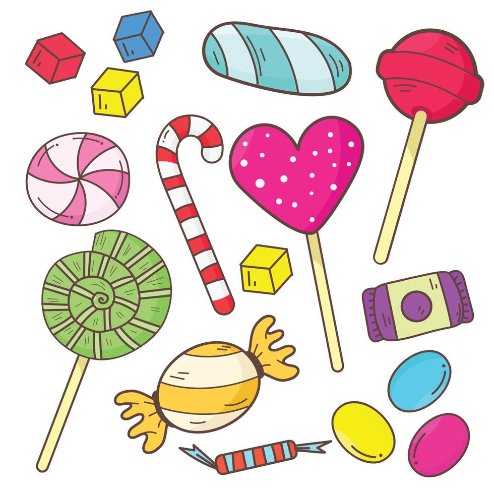 Candies collection in hand drawn cute style. vector