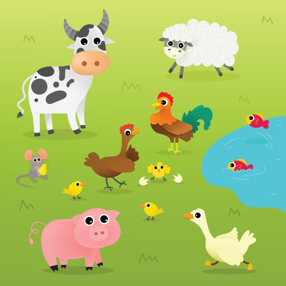 juego de animales de granja lindos y divertidos. vector