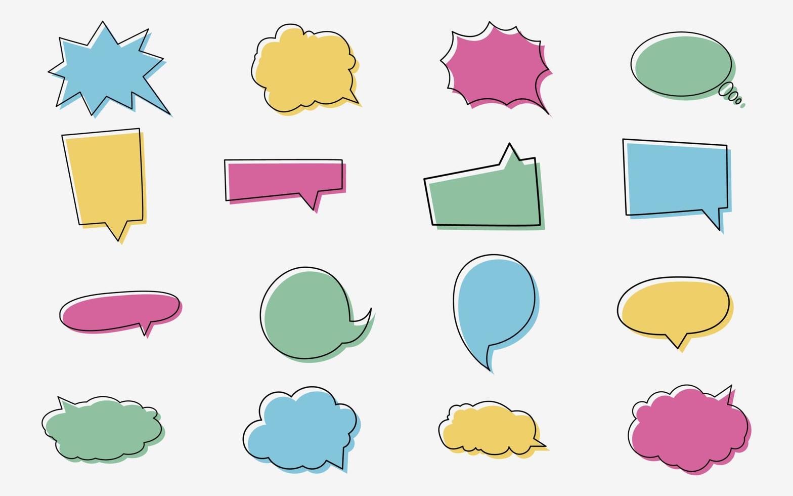 Hand drawn colourful speech bubble collection vector