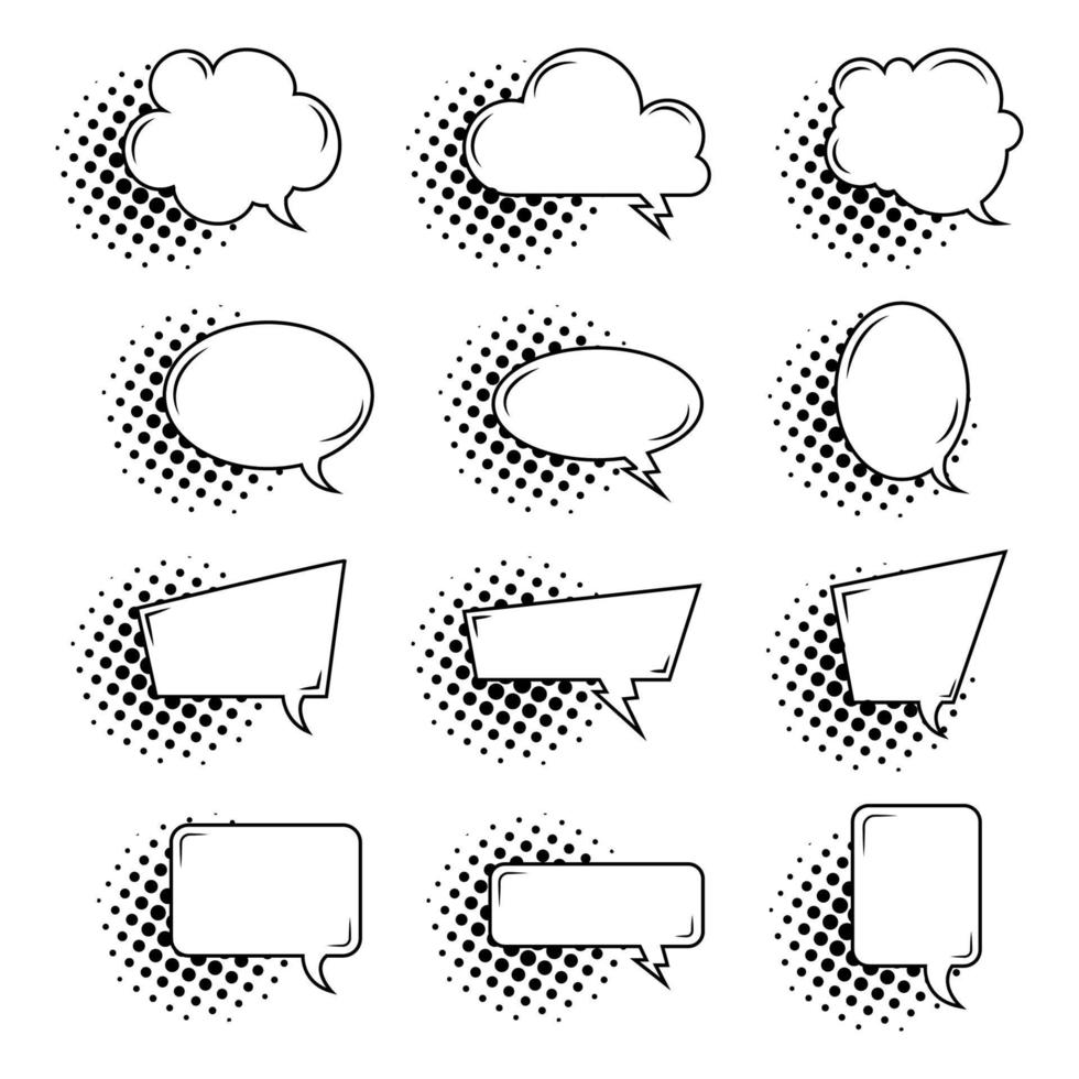 Halftone Comic Bubble Chat Collection Set vector