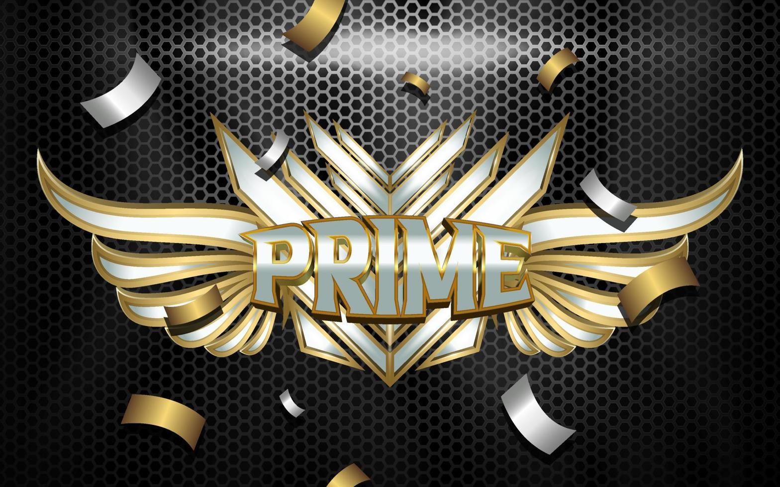 efecto de texto 3d del logotipo del equipo prime esport con emblema alado vector